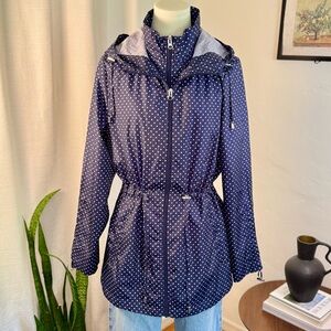 Jones New York Navy Polka Dot Packable Rain Jacket - Size M